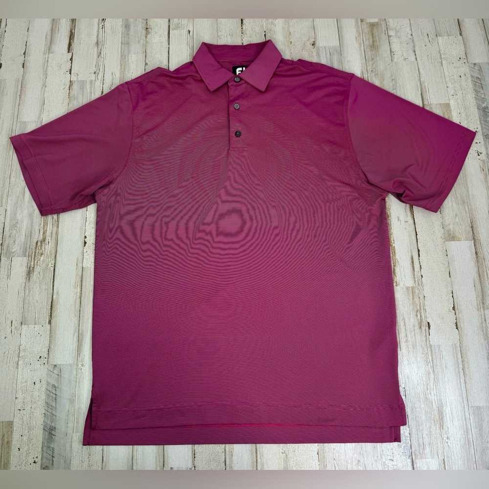 Footjoy Polo Shirt Mens Large Purple Striped Golf Performance Regular Fit